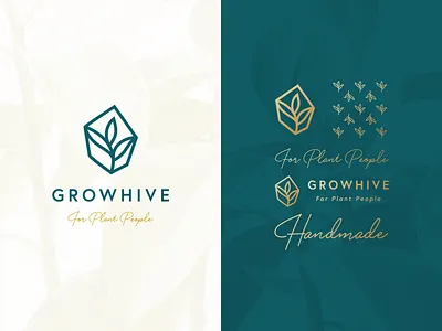 Growhive Branding brand branding gold green grow icon leaf logo pattern plant script