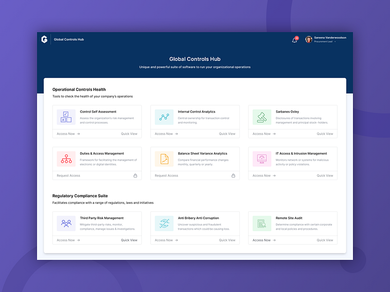 Genpact - Global Controls Hub Tool dashboard dashboard design dashboard ui design icon icons minimal procreator sketch typography ui user user interface ux vector