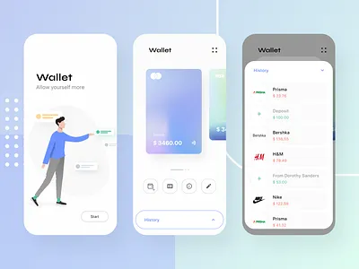 Wallet - Banking app adobe xd app bank app banking branding credit cards design illustration ios iphone x kit minimal mobile mobile app mobile ui ui ux xd