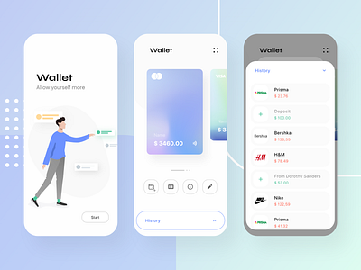 Wallet - Banking app adobe xd app bank app banking branding credit cards design illustration ios iphone x kit minimal mobile mobile app mobile ui ui ux xd
