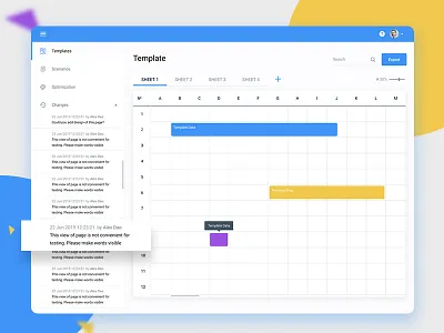 Template Dashboard blue calendar cell comment export tab table template