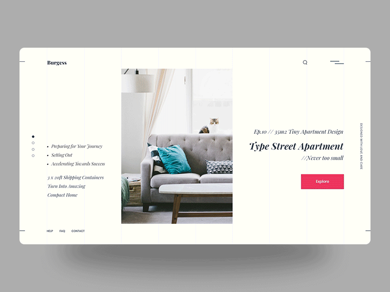 Burgess. | Interaction design clean clean design experience interaction interaction design interactive design interface landing page layout design minimal scrolling ui user ux visual web web design web page