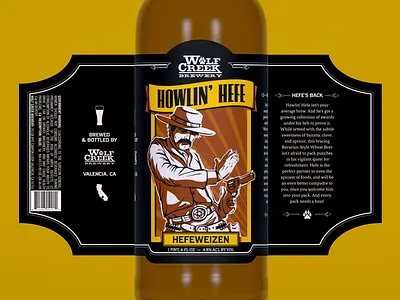 Wolf Creek Brewery - Howlin' Hefe beer bottle branding cowboy craft beer hefeweizen illustration label packaging design western