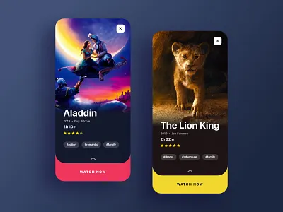 Disney+ App Concept aladdin app color dailyui design disney disney art interaction interface lion king mobile movie popup product design trend ui ux