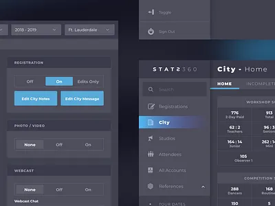 Stats360 CMS For Tours & Events branding cms content management system dark dark theme design icon minimal neon product design ui ux uxui web website