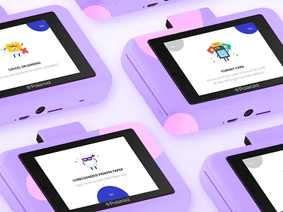 Polaroid Snap Touch Camera Popups alert branding bright cartoon character colorful design digital error error state fun funny icon illustration interaction notification photo photography ui ux