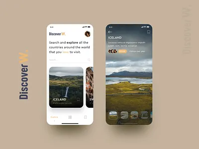 DiscoverW. mobile app agency app creative denisbujupaj design discover elitefingers explore minimal mobile app travel travel app ui ux web design