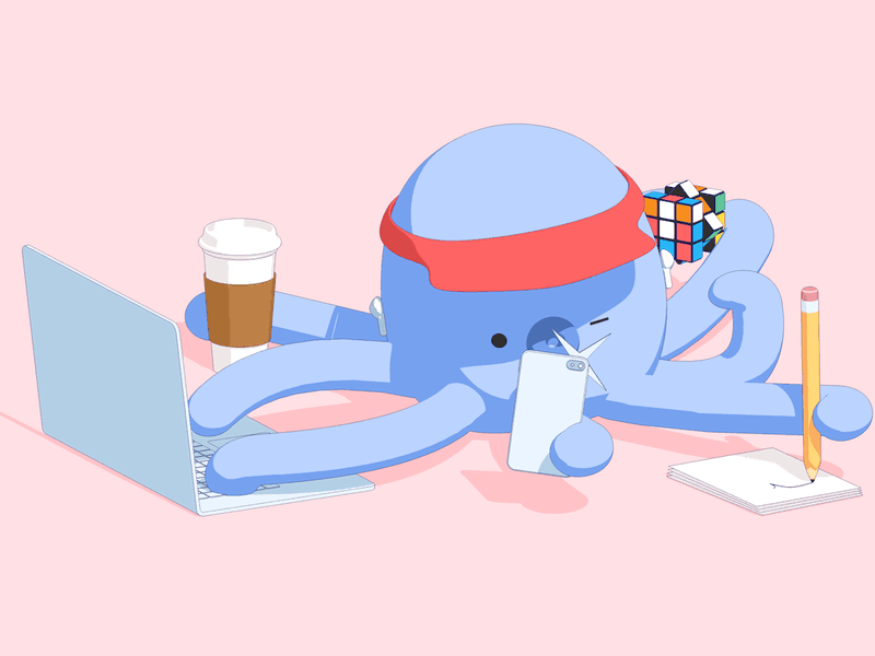 Multitasking 🐙 c4d cafe cinema 4d kawaii octopus rubik sketch and toon
