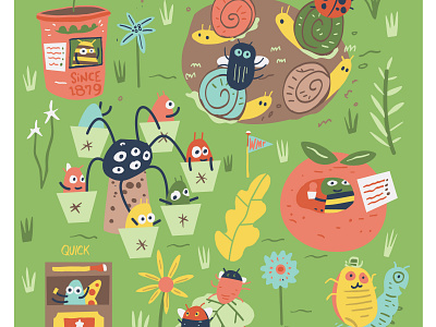 Fair Poster for the City of Missoula bugs carnival digital fair flat flowers foliage green illustration insects joshquick ladybugs rides summer tomato