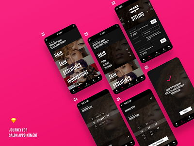 Journey for Salon Appointment appointment design flat hair pink salon sketch ui ux vector