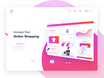 Online Shopping Landing Page app ecommerce illustration notification online shop sales shopping app template ui ux