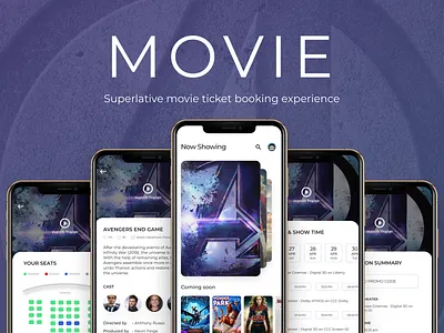 M O V I E - Movie Ticket Booking App animation app design branding concept daily ui design gradients home screen illustration mobile app design movie movie app payment product design sketch app ticket booking ui ui design ux ux design
