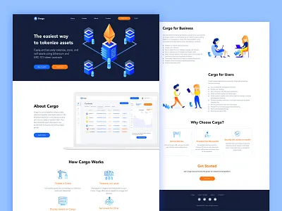 Cargo Website - Tokenize your Assets assets blockchain blockchain cryptocurrency blockchaindevelopment cargo challenge cryptocurrency cryptocurrency app digital graphic design illustration illustration design landing landing design landing page sell digital tokenize ui design practice uidesign uiux