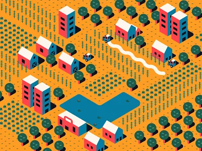 Isometric Farm farm farmer farming flat icon illustration isometric isometric art lake map shadow tractor trees vector