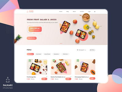 Falhari | A fruitful Habit, Webpage UI adobe xd branding design falhari fresh fruit health identity branding ingeniouspixel interaction interaction design juices product design product page salad ui ux webdesign webpage website design