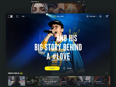 Music.com - Theme page by music landingpage music music app music archive music.com pharrell social stories theme ui design ux ui web design yellow
