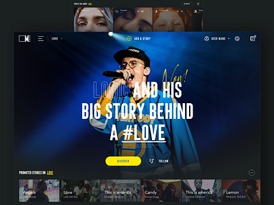 Music.com - Theme page by music landingpage music music app music archive music.com pharrell social stories theme ui design ux ui web design yellow