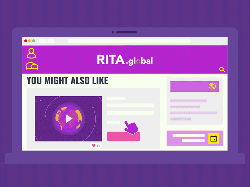 Rita.global - community 2d 2danimation animation character community design gif global globe illustration map motiongraphics navigate platform ui users vector website