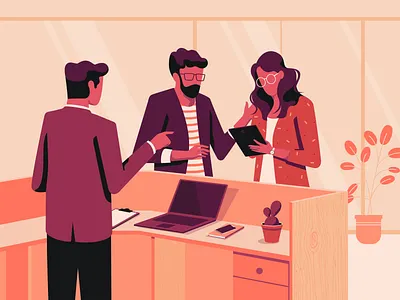 Site digitization character character design design desk gradient illustration laptop mobile office plant planters table ui vector workspace