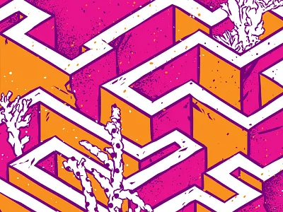 In a Labyrinth colorful art corals illustration labyrinth maze orange pinky pop art surreal art