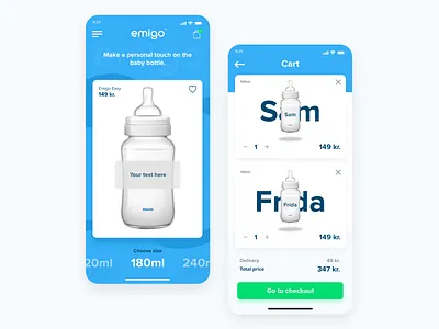 Emigo 02: Homescreen and Cart baby basket brand identity cart concept customize design digital ecommerce flat identity ios kids mobile mobile design shopping ui web web concept web design