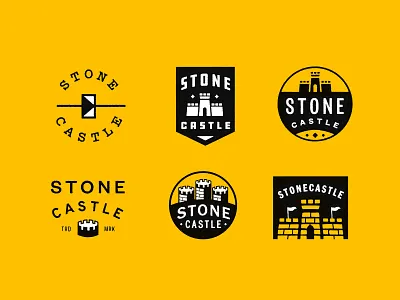 Stonecastle Films badge branding castle castle logo circle flag identity lockup logo patch reel stone