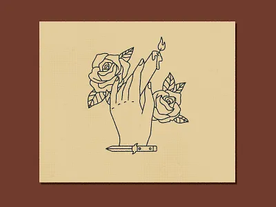 Burn candle grunge hand illustration knife roses tattoo texture vintage