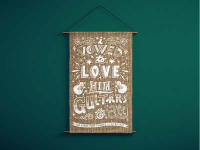 'Her' Wall Hanging band banner banner design custom type guitars hand drawn type hand lettering illustration lettering screenprint textile print typography wedding design women in illustration