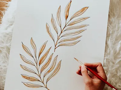 Watercolor Leaves brown leaves pen pen drawing tan watercolor