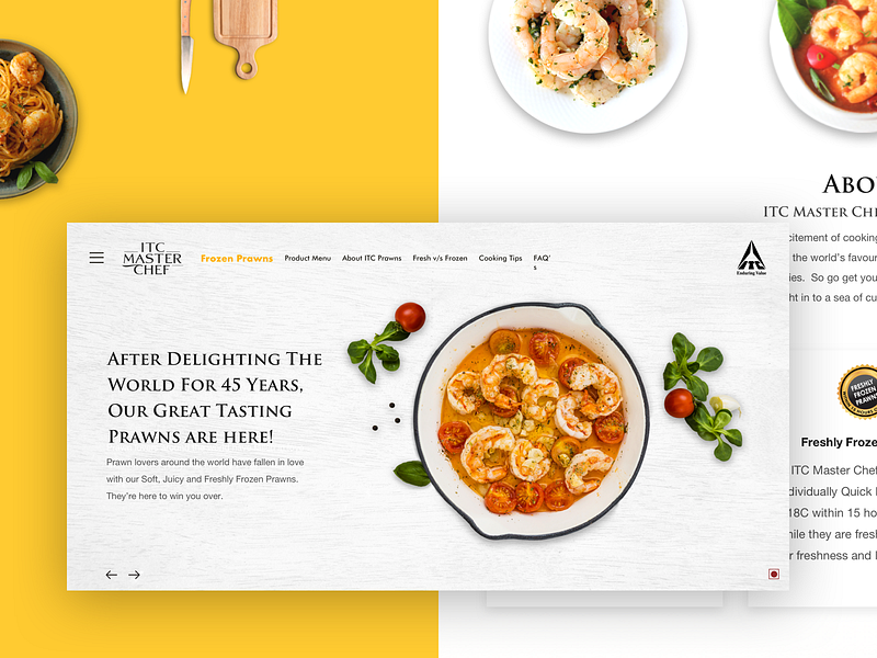 ITC Master Chef - Prawns Landing Page branding chef cook cuisine design food food and drink foodie procreator sketch typography ui user interface ux vector website