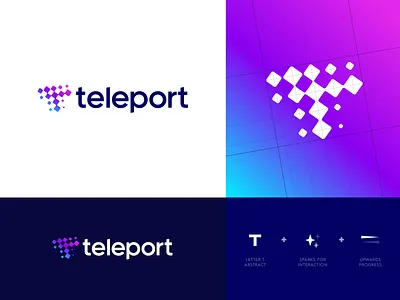 Teleport - Logo Design ✨ branding chat collaborate colleagues communicate conversion identity identity design logo logo design logo grid portal remote spark t monogram talk teleport teleportation work work environment