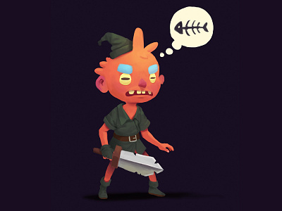 Dreaming of fish bones character design concept art illustration