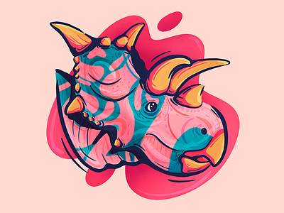 Triceratops animals costarica digital art dinosaur dinosaurio illusration pink procreate triceratops