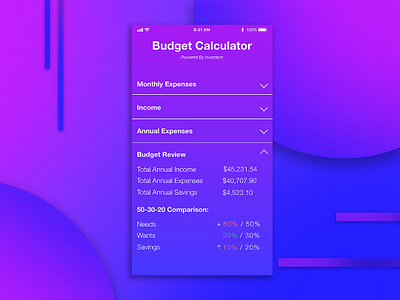 Daily UI 004- Budget Calculator app design calculator colorful daily ui daily ui 004 dailyui design flat gradient minimal mobile ui ui ux uiux vector