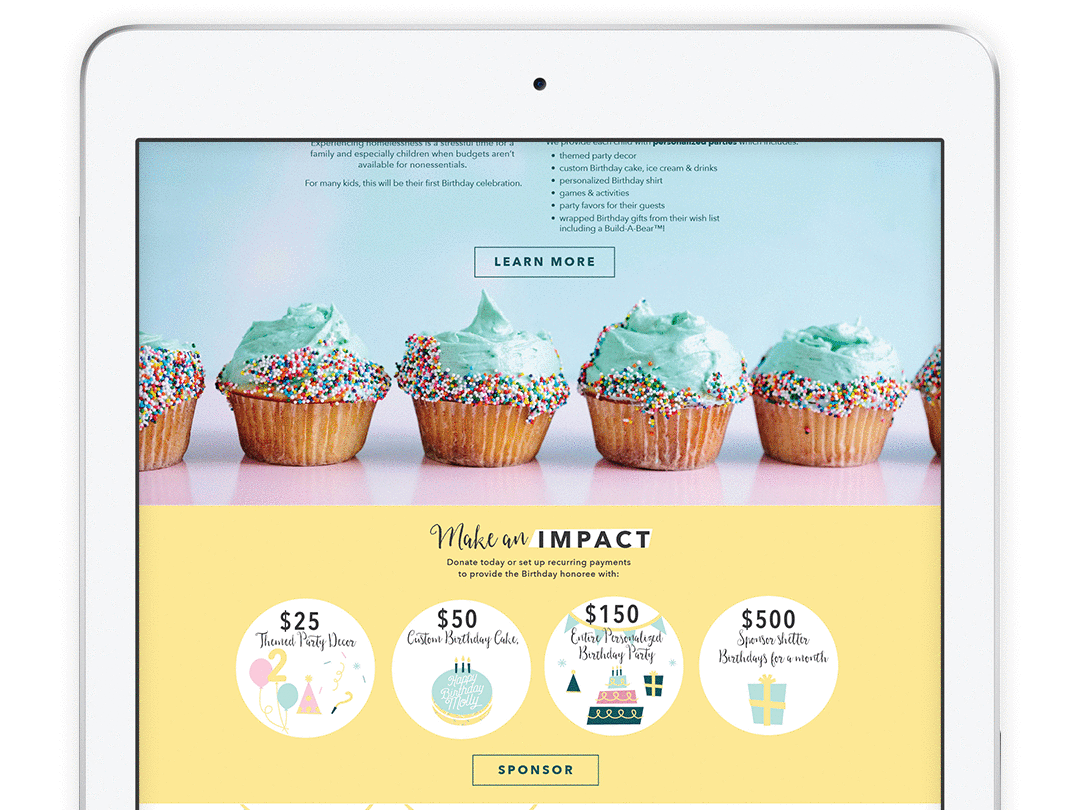 Sweet Celebrations Website Tablet branding color palette icon design non profit organization website design