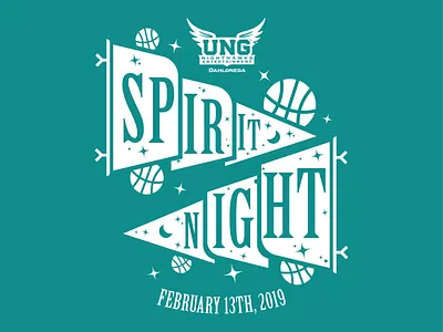 UNG Basketball Spirit Night basketball blue flag flat illustration moon night pennant spirit spring stars tshirt ung