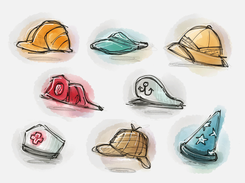 Braintree Persona Hats braintree gif hats illustration paper personas sketch
