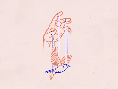 Helping you fly bird birds branding design fly hand illustration line art logo marionette pink puppet puppeteer texture vector