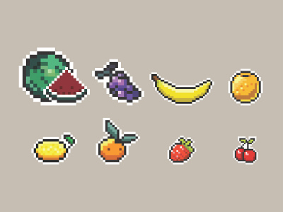 Fruit 8bit design fruit grape illustration lemon pixelart vector vector illustration watermelon