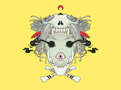 Witch Digital Illustration apple pencil artwork bone drawing goth goth art gothic art green illustration ipad ipad art monster skeleton skull strange tshirt design voodoo wiccan witch yellow