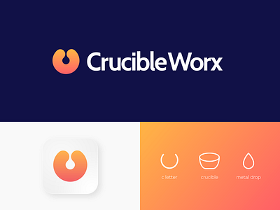 CrucibleWorx business c letter crucible digital transformation gradient kharkiv logodesigner los angeles melting pot metal drop mix new york orange san francisco sas startup symbol logo mark tech ukraine works