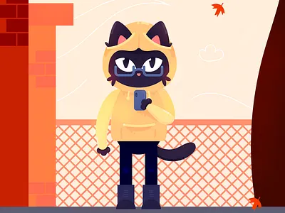 Waiting for the night black black cat cat city furry glasses sweater yellow