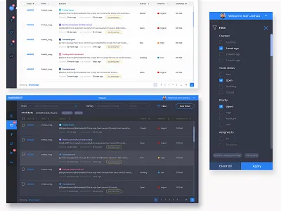 dashboard design dark theme dashboard dashboard design filter light theme listing simple tickets ui design visual design web