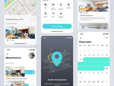 Apartment Sharing - IOS App app app design calendar clean design flat interface interface design ios iphone x list location map material menu mobile profile sketch ui ux