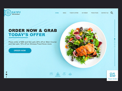 Food Online Order Landing Webpage blue clean color dish flat food food website icon landing page minimal online order online shop orders shop uidesign webdesign website website design