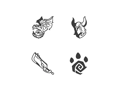 Monster Hunter icons armor design dragon game helm hunter icon icons illustration logo monster monster hunter outline paw roleplaying rpg sword vector