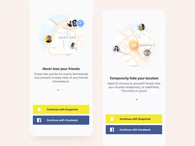 Search Party Onboarding app circle clean description design facebook flat friends illustration iphone map minimal onboarding sketch slider snapchat ui user ux walkthrough