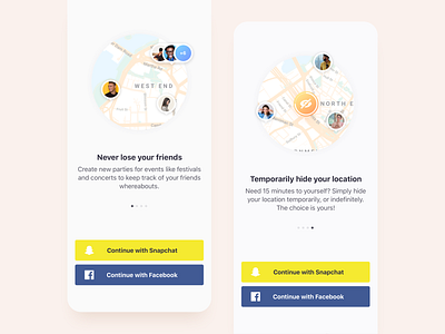 Search Party Onboarding app circle clean description design facebook flat friends illustration iphone map minimal onboarding sketch slider snapchat ui user ux walkthrough