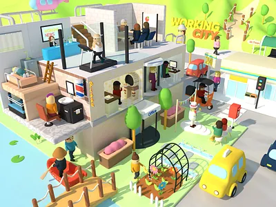 Working City 3d art 3dcg c4d character cinema4d design digitalart illustration lowpoly render