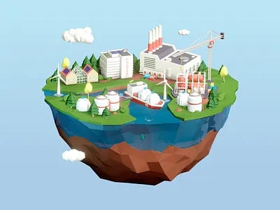 Sustainable industry illustration 3d blender illustration industry low poly low poly art